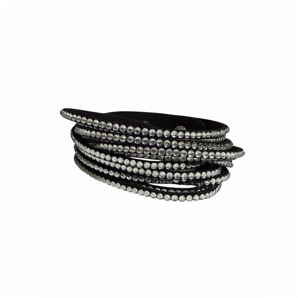 Sparkly Bracelet Black Multi-Row Rhinestone Wrap Cuff Adjustable Snap 90’s - Picture 4 of 12